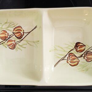 Red Wing Pottery Lantern Flower Vintage Serving Dish Plate Party Veggie Tray MCM